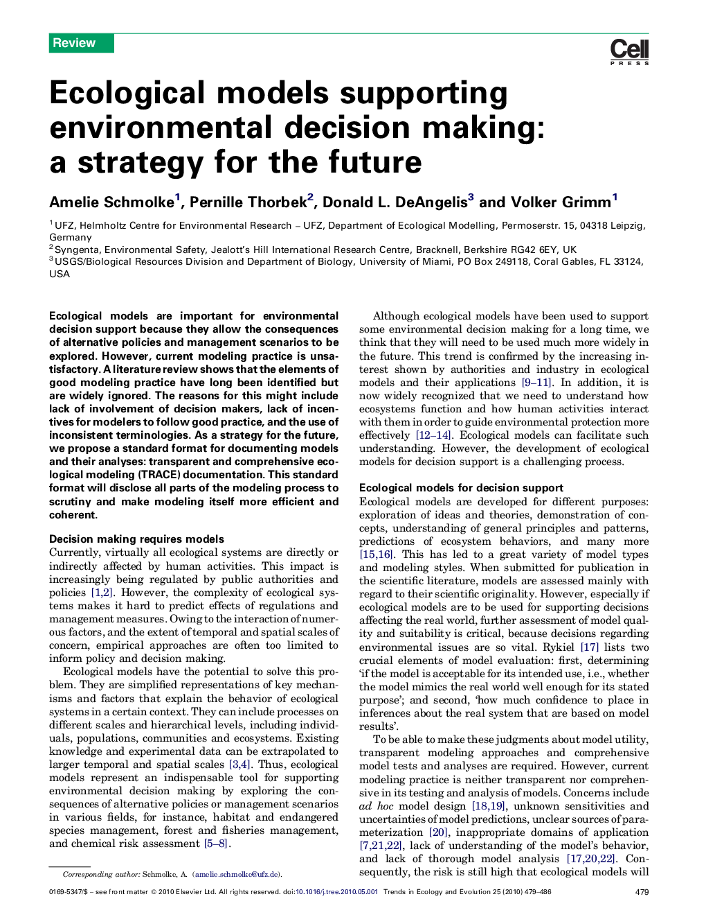 Ecological models supporting environmental decision making: a strategy for the future