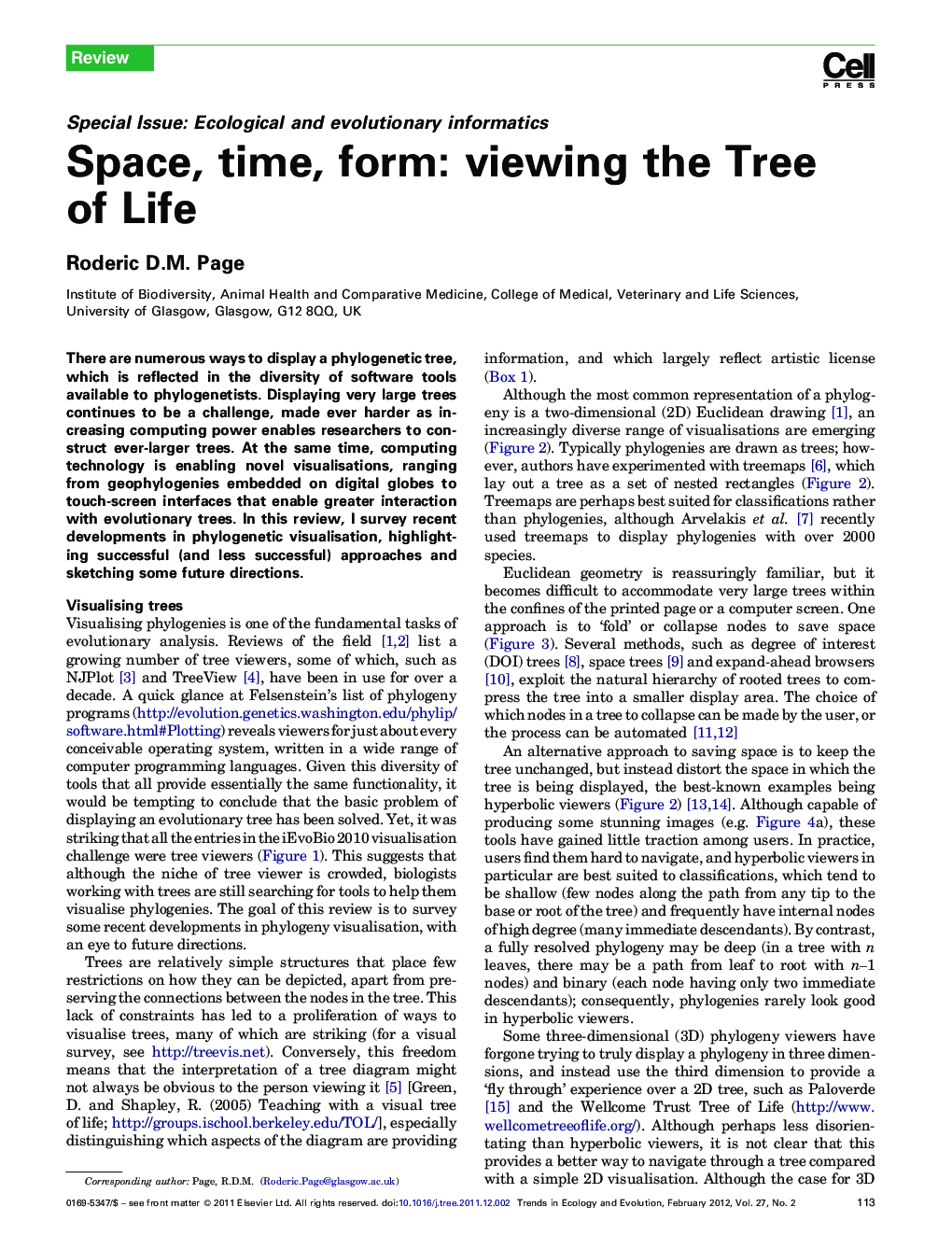 Space, time, form: viewing the Tree of Life
