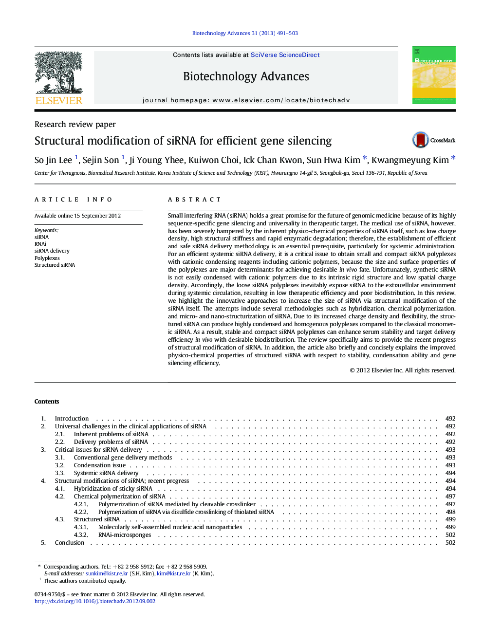 Structural modification of siRNA for efficient gene silencing