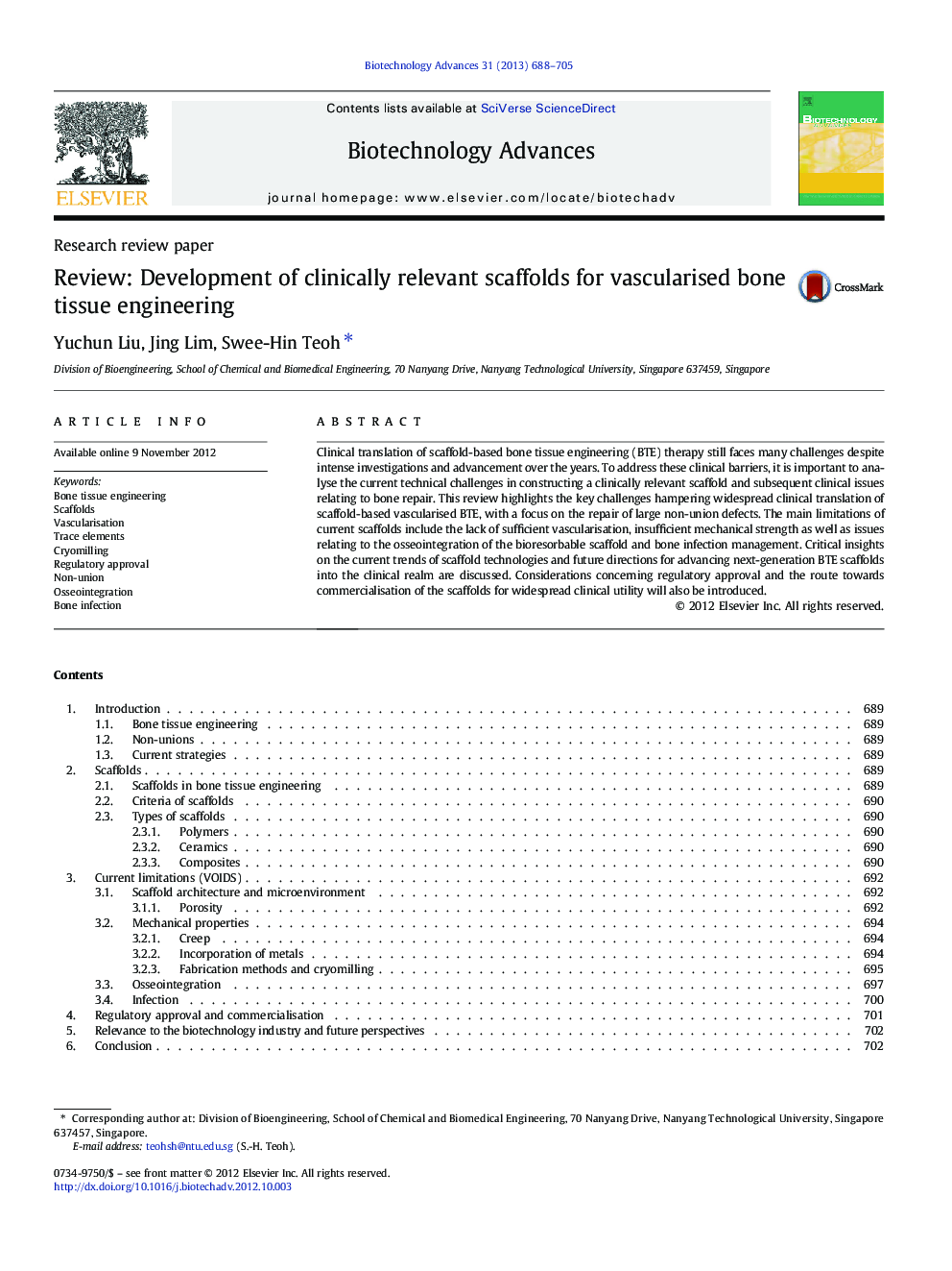 Review: Development of clinically relevant scaffolds for vascularised bone tissue engineering