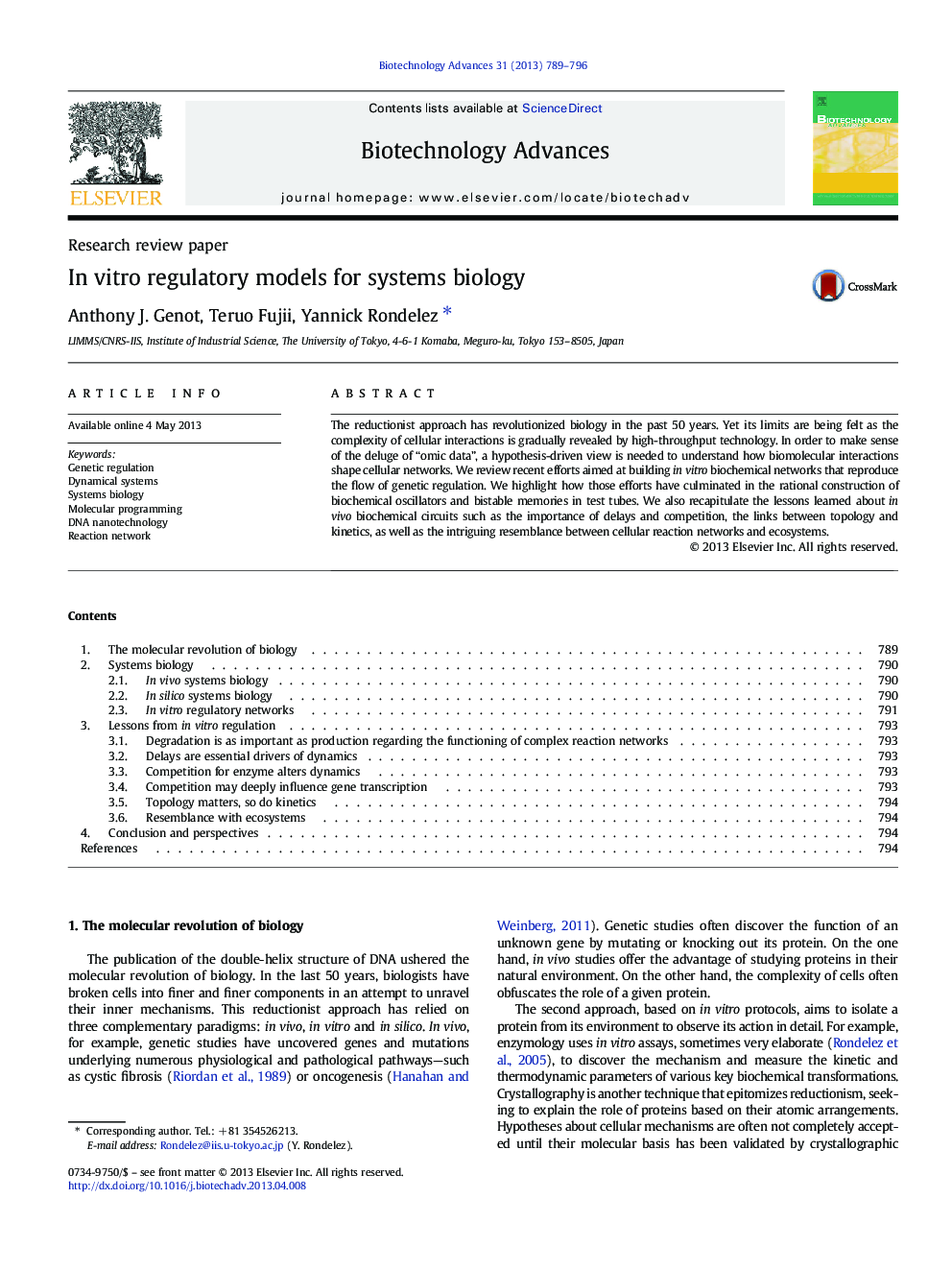 In vitro regulatory models for systems biology