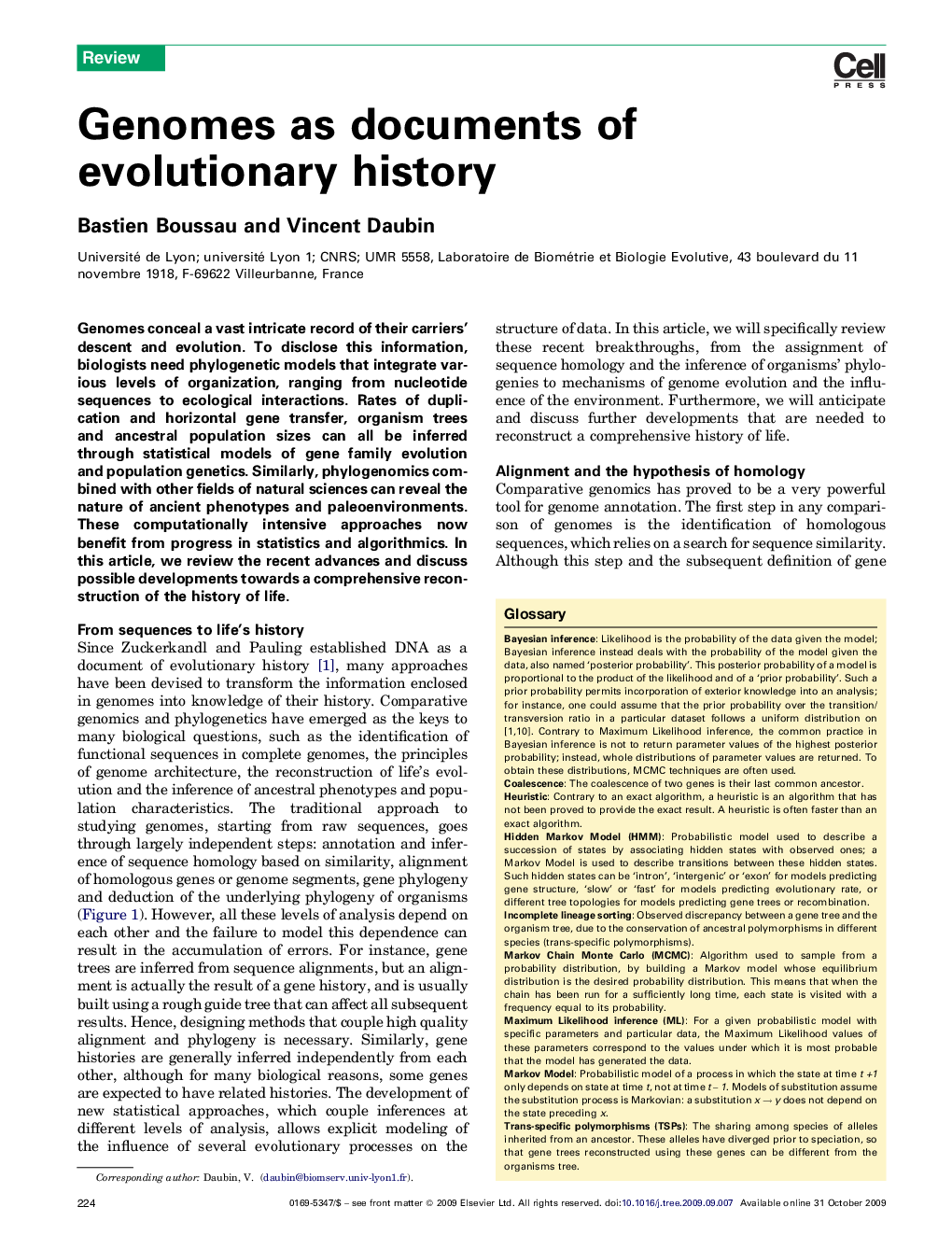 Genomes as documents of evolutionary history