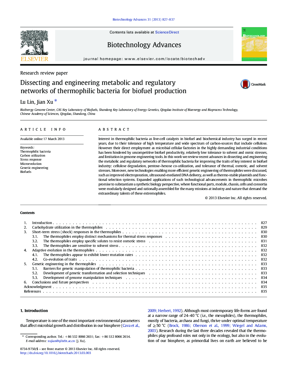 Dissecting and engineering metabolic and regulatory networks of thermophilic bacteria for biofuel production