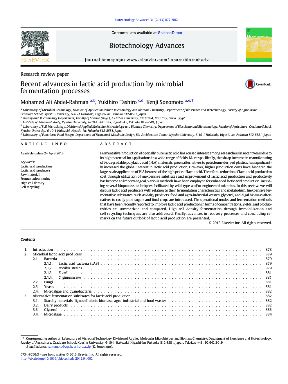 Recent advances in lactic acid production by microbial fermentation processes