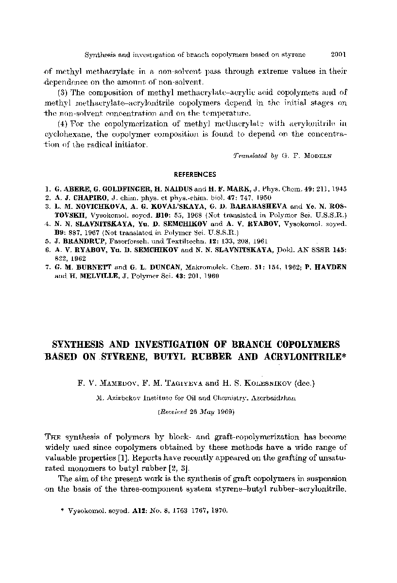 Synthesis and investigation of branch copolymers based on styrene, butyl rubber and acrylonitrile