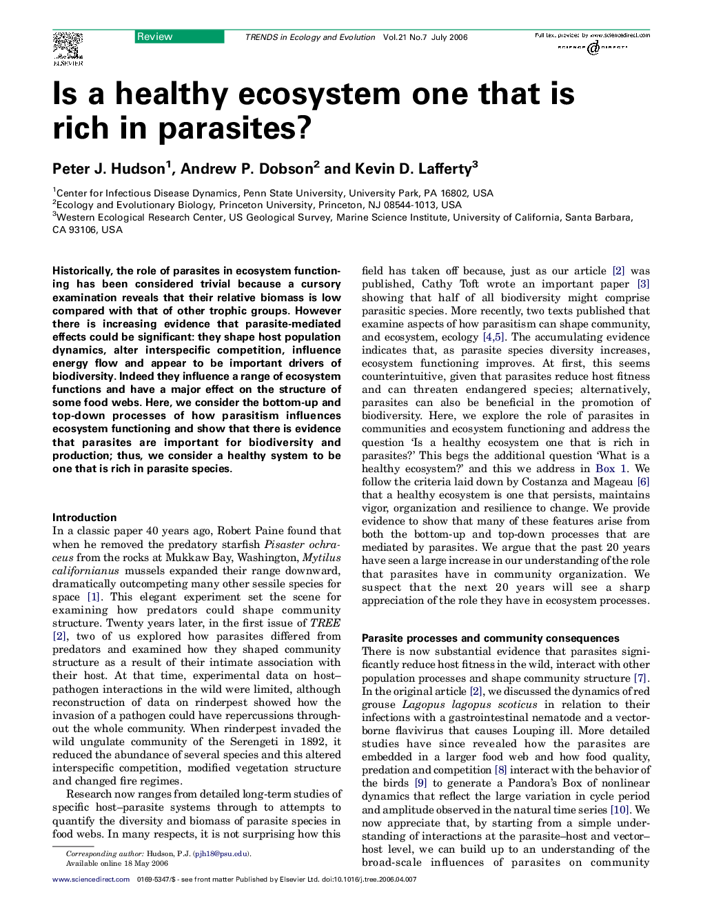 Is a healthy ecosystem one that is rich in parasites?