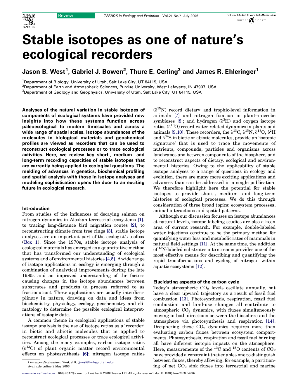 Stable isotopes as one of nature's ecological recorders