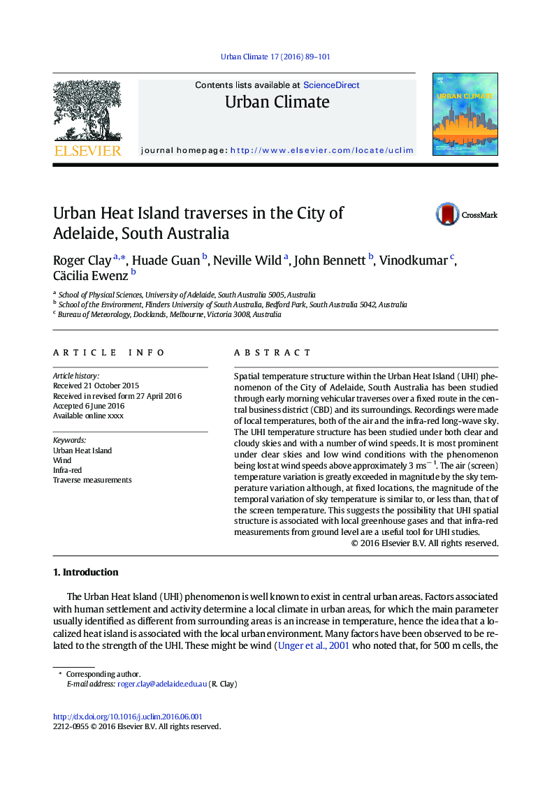 Urban Heat Island traverses in the City of Adelaide, South Australia