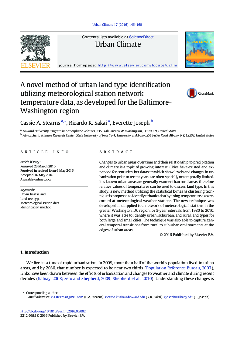 A novel method of urban land type identification utilizing meteorological station network temperature data, as developed for the Baltimore-Washington region