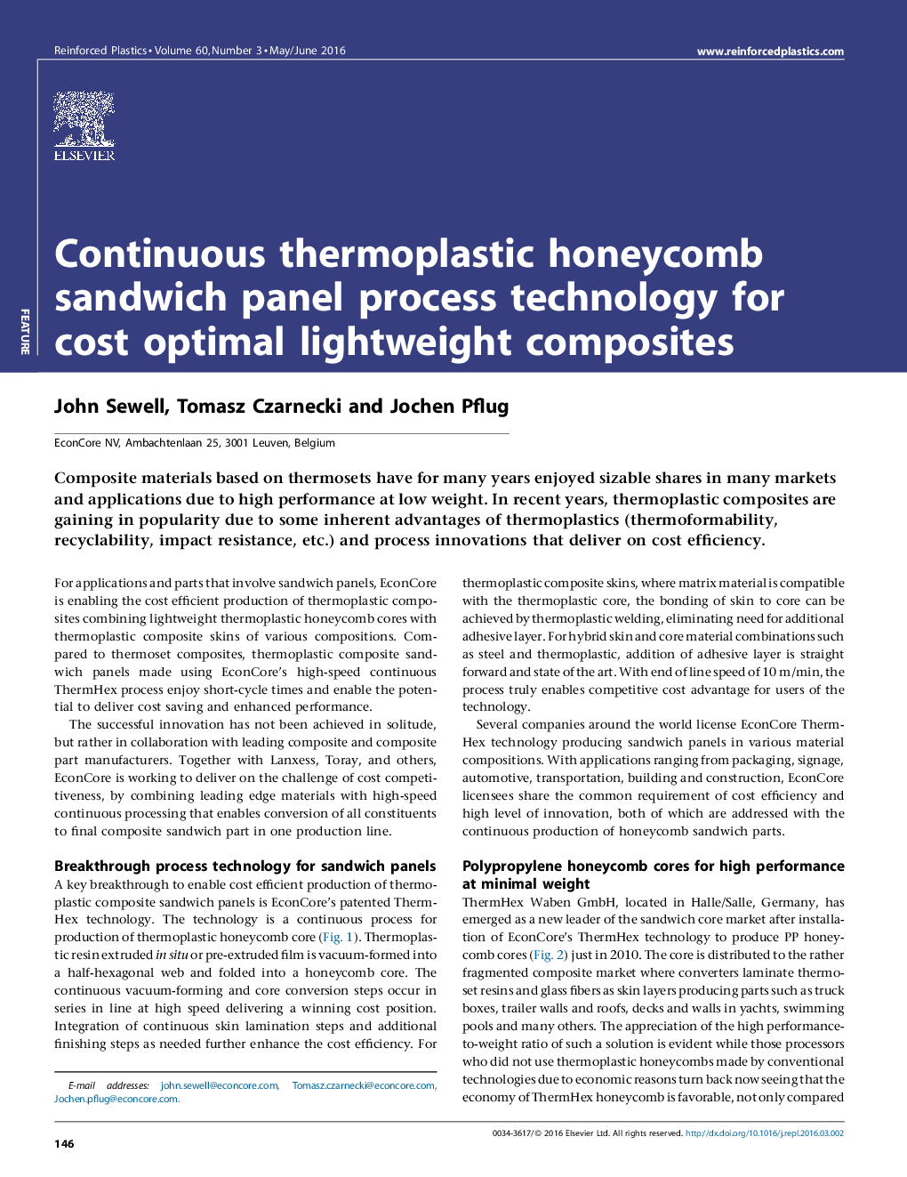 تکنولوژی پردازش پانل ساندویچ سلولهای ترموپلاستیک مداوم برای کامپوزیتهای سبک وزن کم هزینه