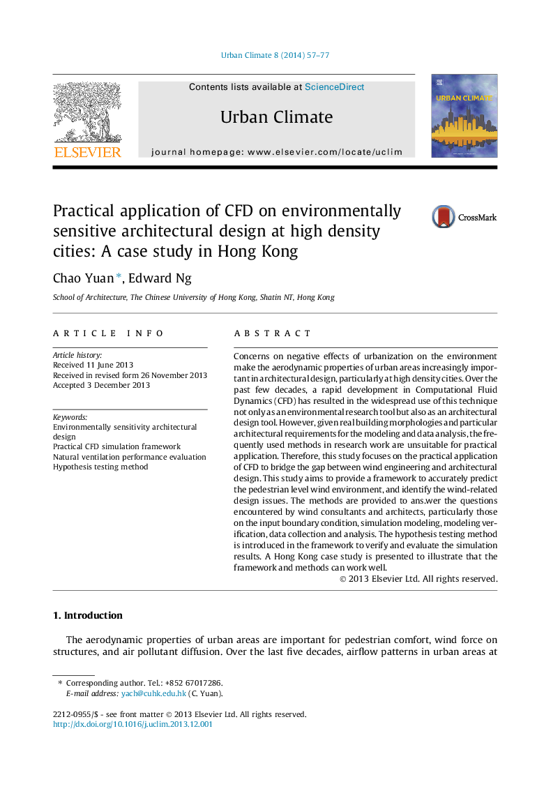 Practical application of CFD on environmentally sensitive architectural design at high density cities: A case study in Hong Kong