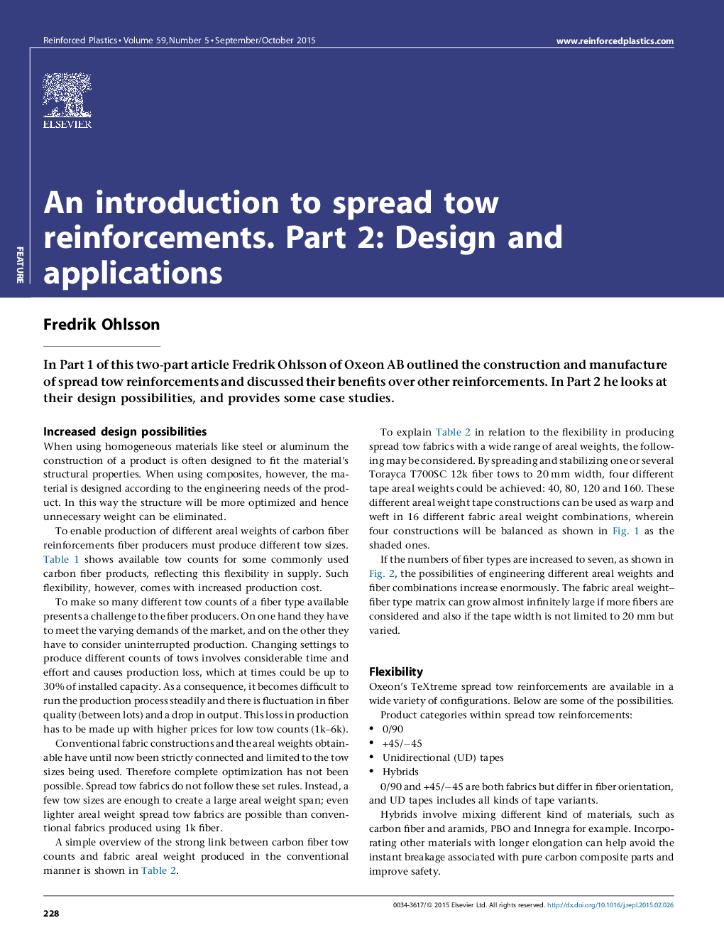 An introduction to spread tow reinforcements. Part 2: Design and applications