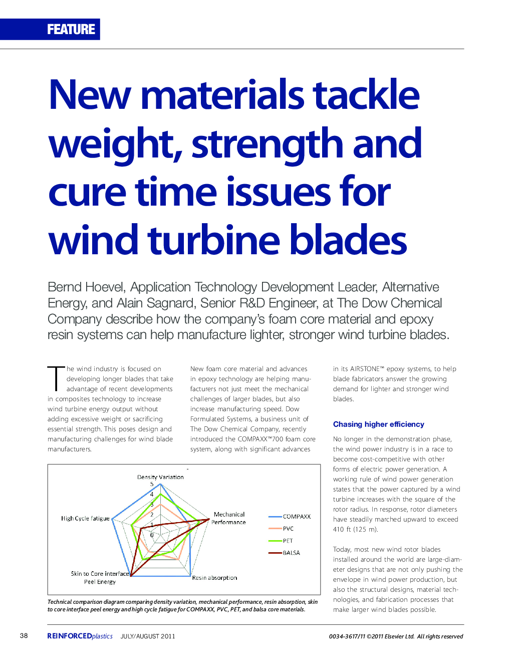 New materials tackle weight, strength and cure time issues for wind turbine blades