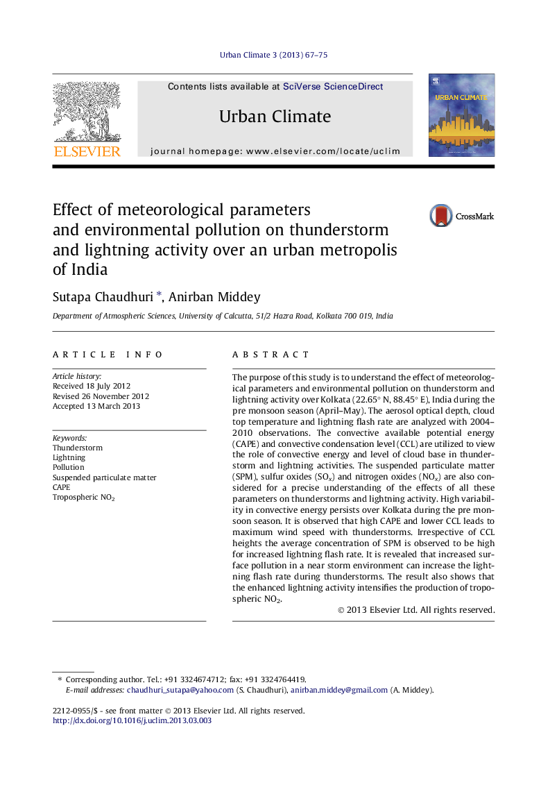 Effect of meteorological parameters and environmental pollution on thunderstorm and lightning activity over an urban metropolis of India