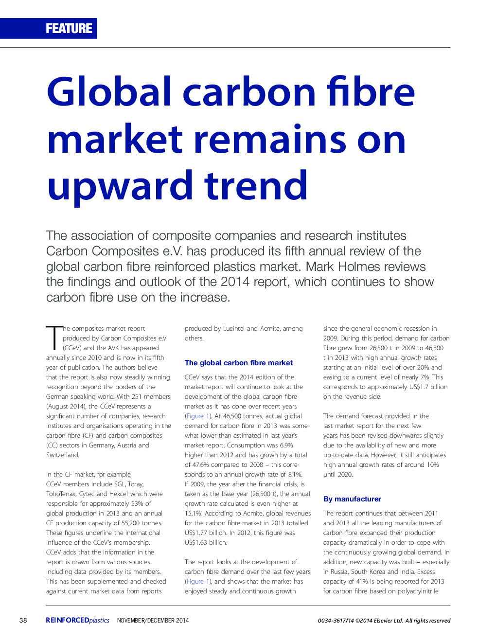 Global carbon fibre market remains on upward trend