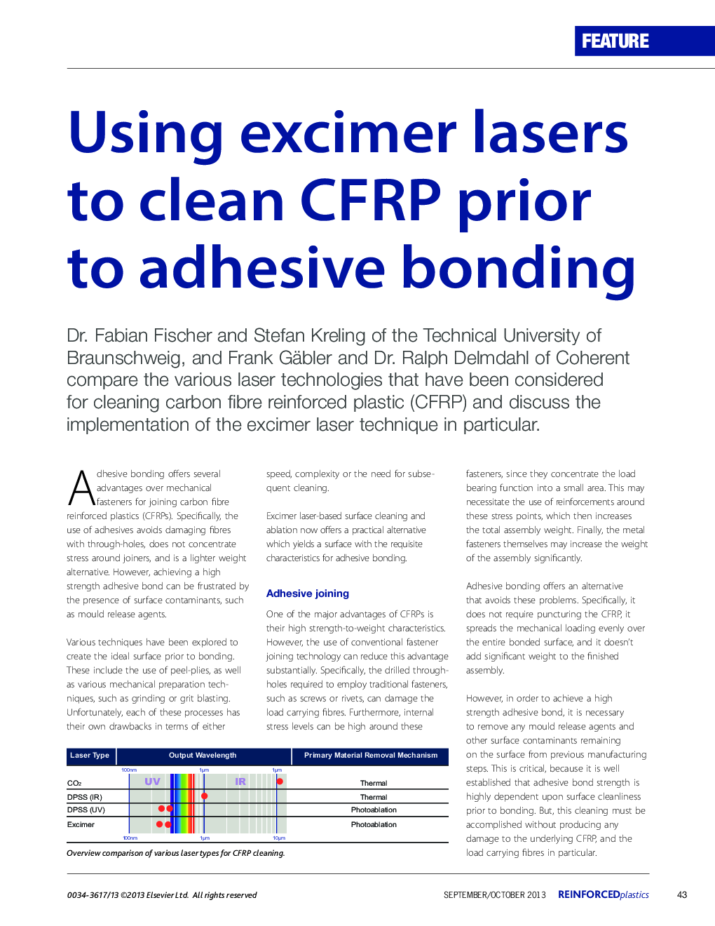 Using excimer lasers to clean CFRP prior to adhesive bonding
