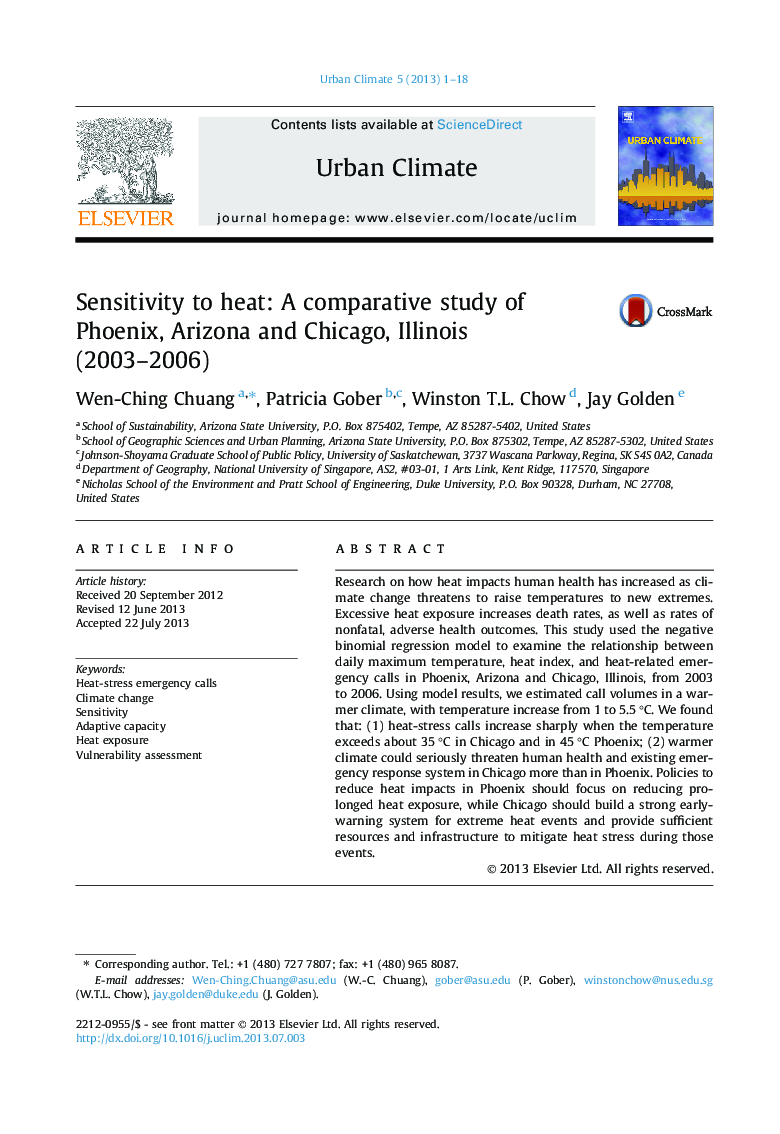 Sensitivity to heat: A comparative study of Phoenix, Arizona and Chicago, Illinois (2003–2006)