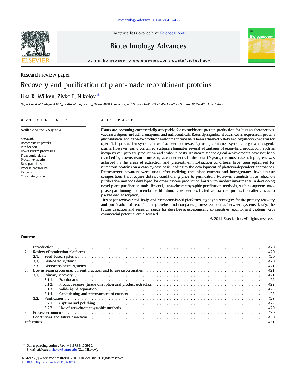 Recovery and purification of plant-made recombinant proteins