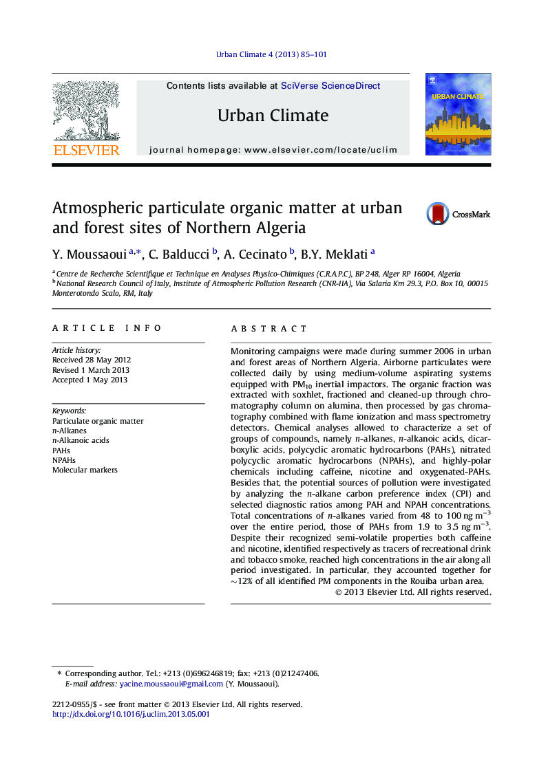 Atmospheric particulate organic matter at urban and forest sites of Northern Algeria