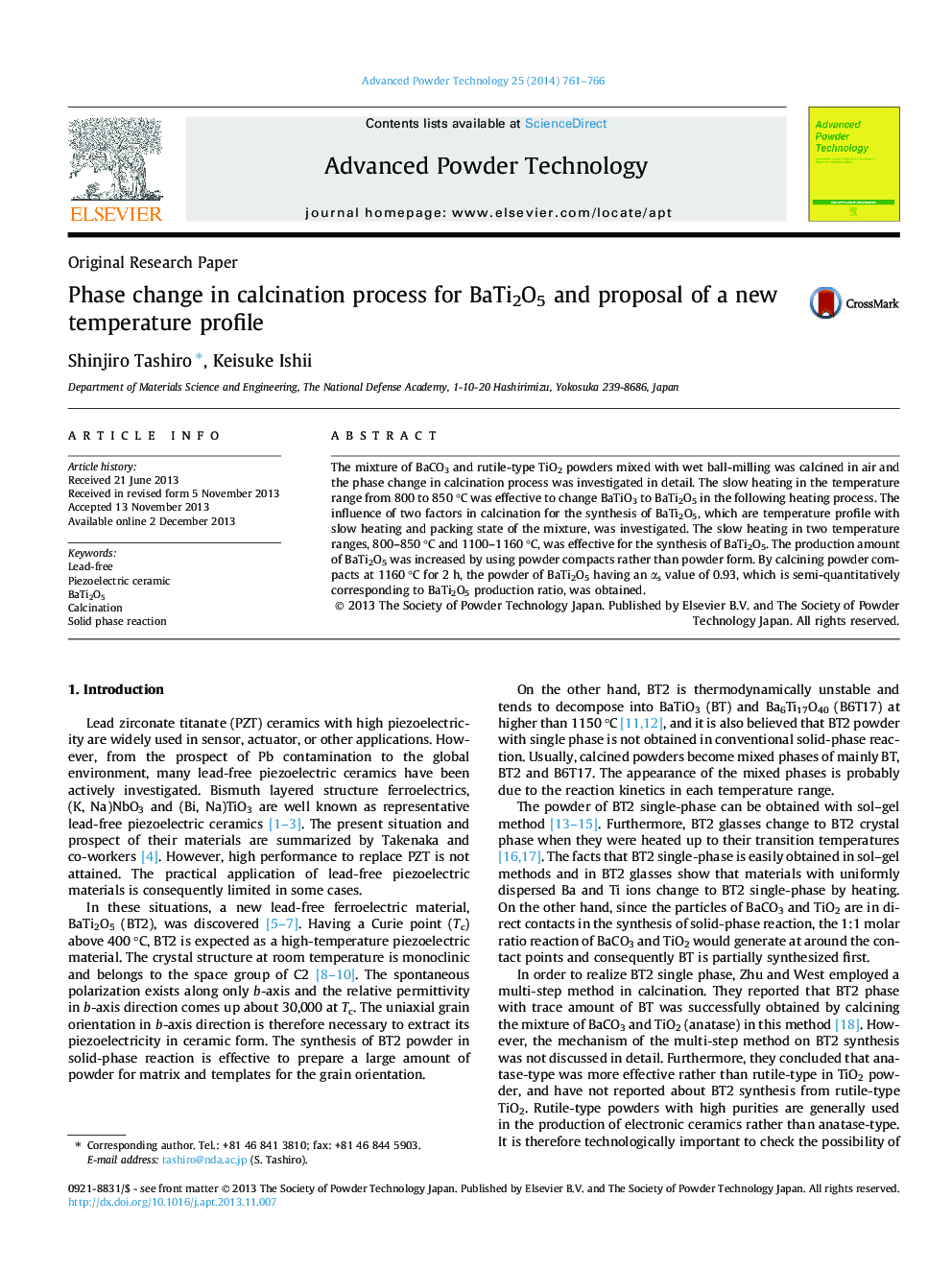 Phase change in calcination process for BaTi2O5 and proposal of a new temperature profile