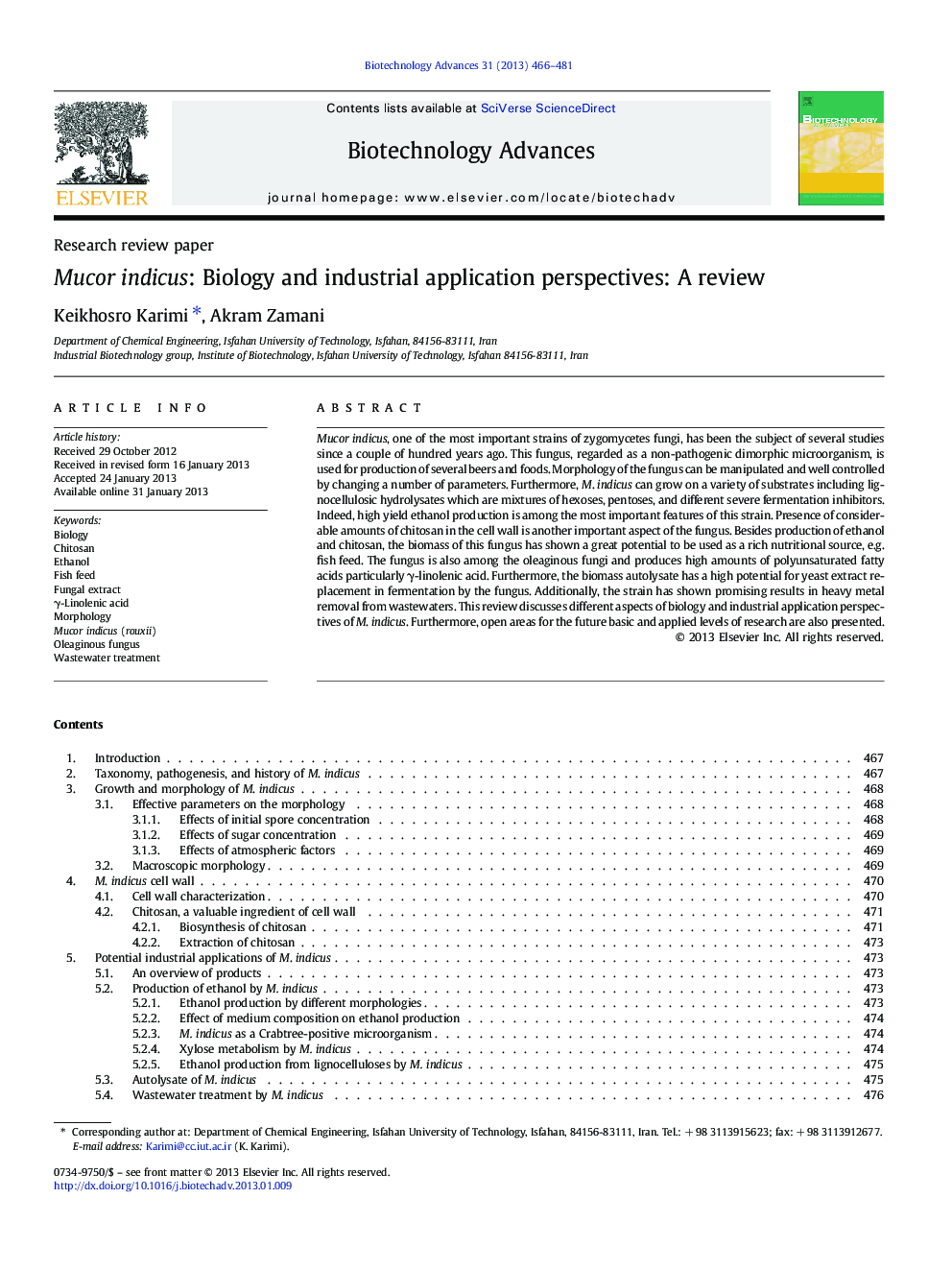 Mucor indicus: Biology and industrial application perspectives: A review