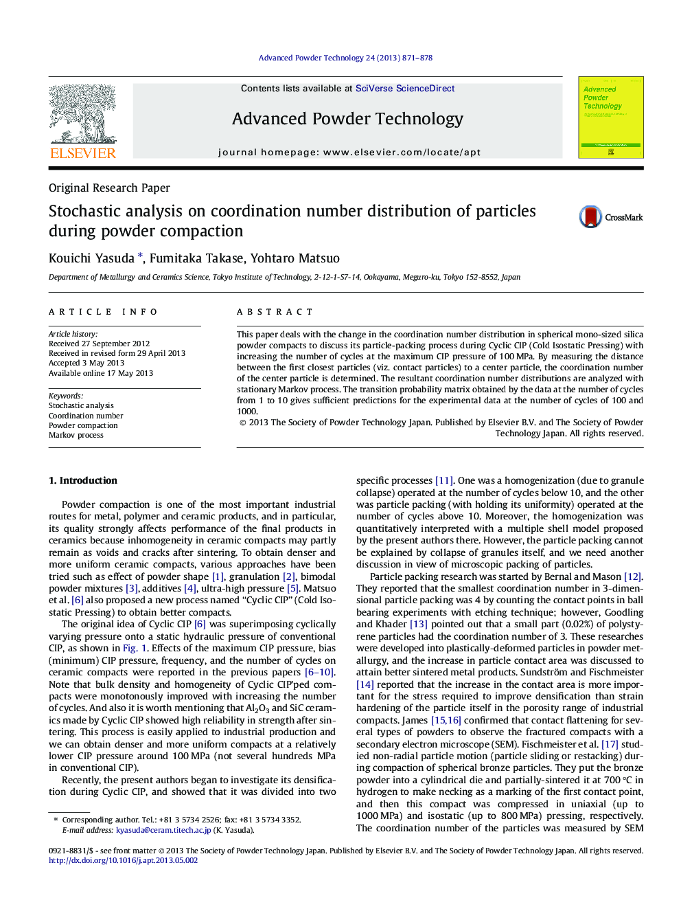 Stochastic analysis on coordination number distribution of particles during powder compaction