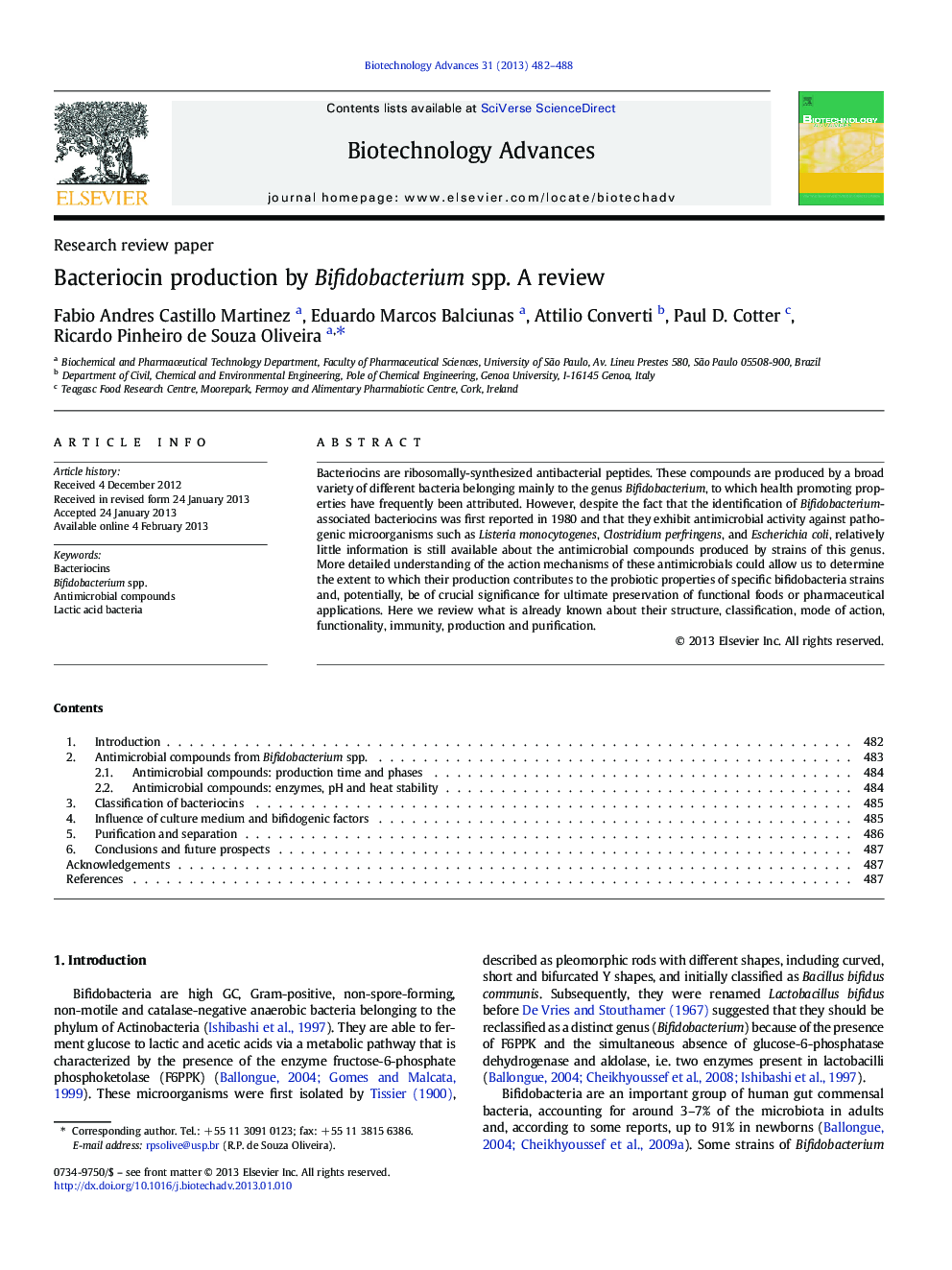Bacteriocin production by Bifidobacterium spp. A review