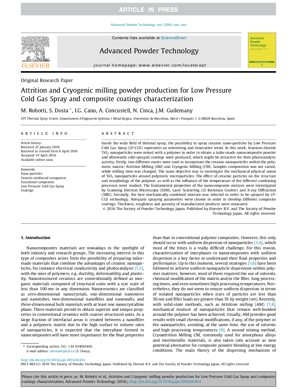 Attrition and Cryogenic milling powder production for Low Pressure Cold Gas Spray and composite coatings characterization