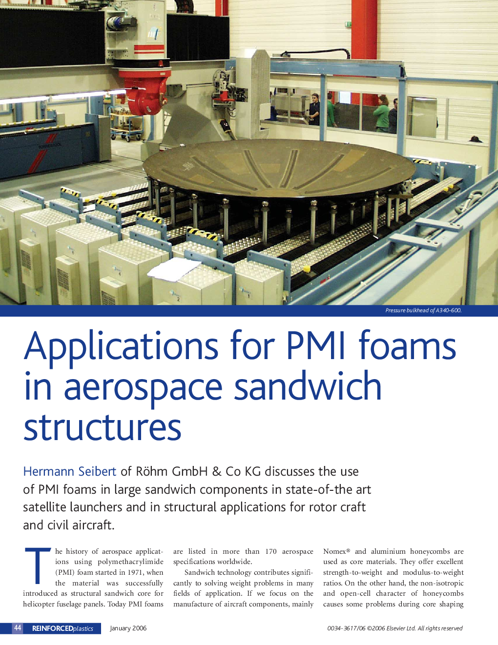 Applications for PMI foams in aerospace sandwich structures 