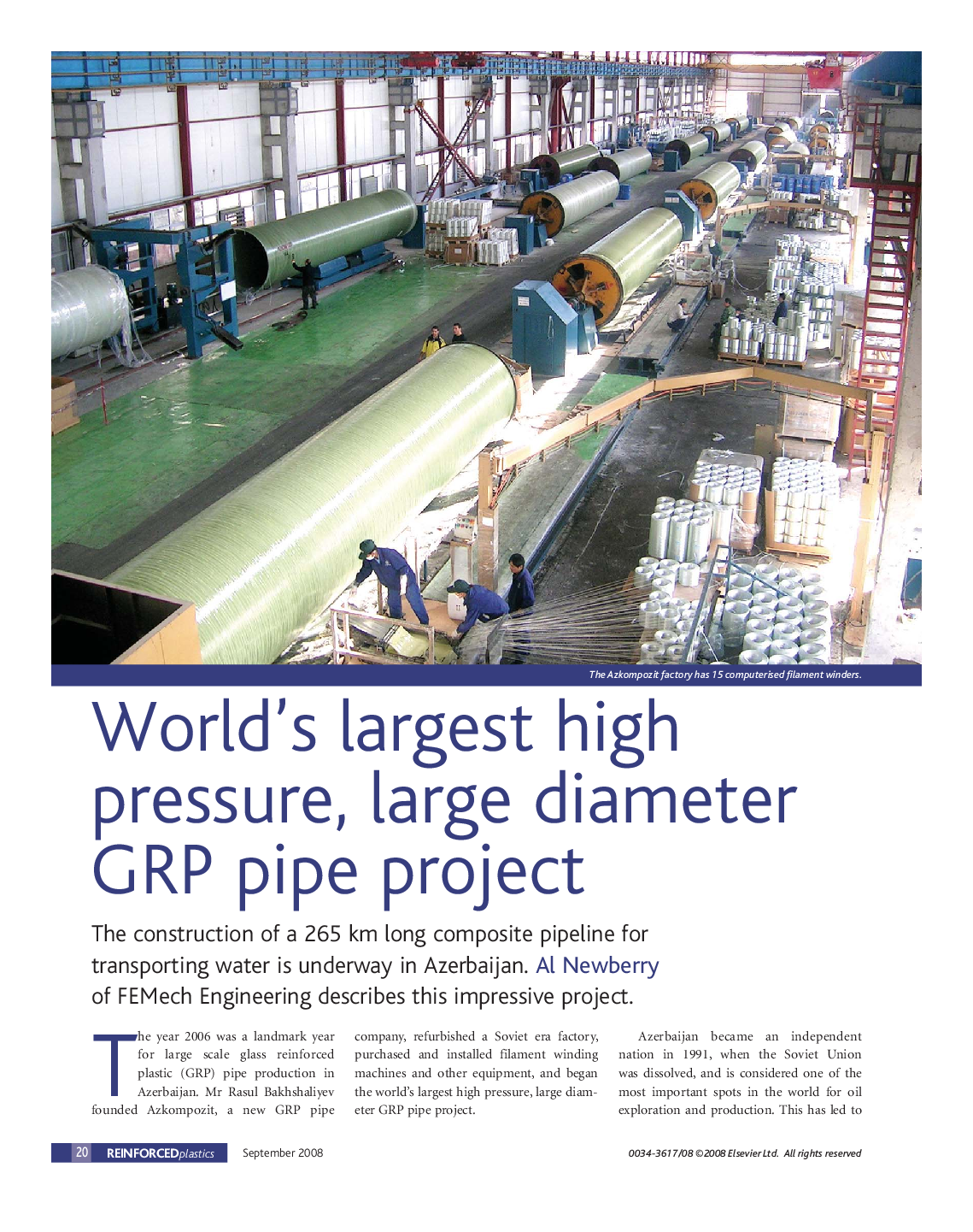 World's largest high pressure, large diameter GRP pipe project