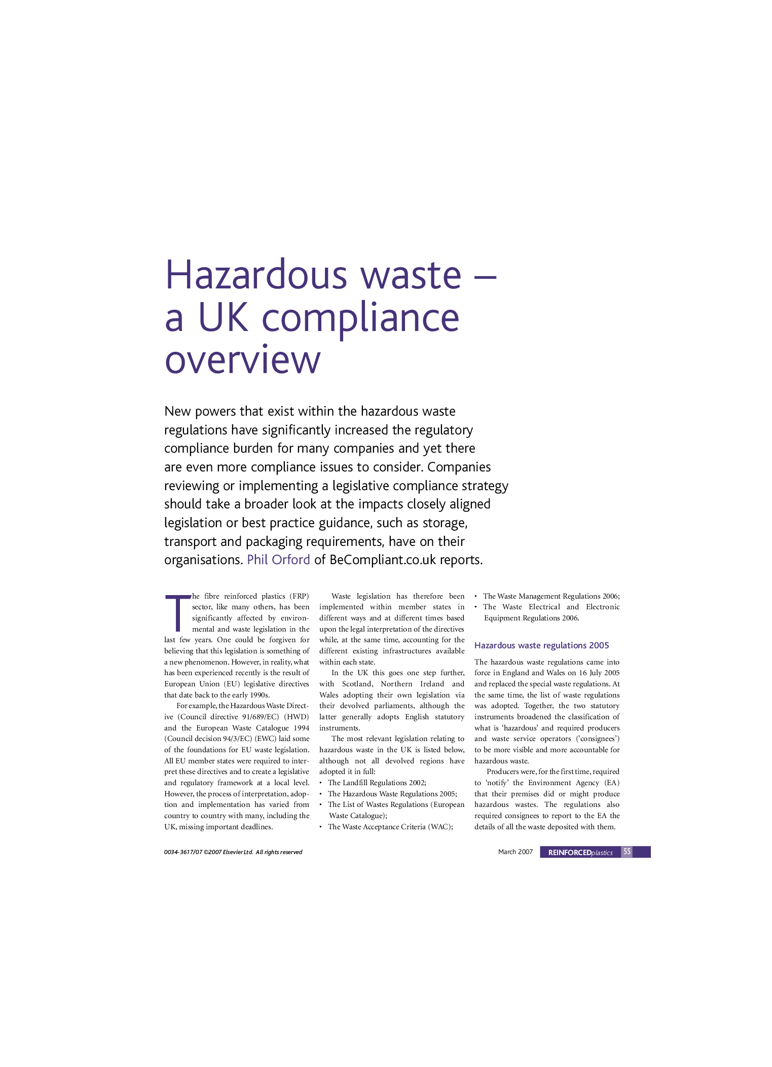 Hazardous waste - a UK compliance overview