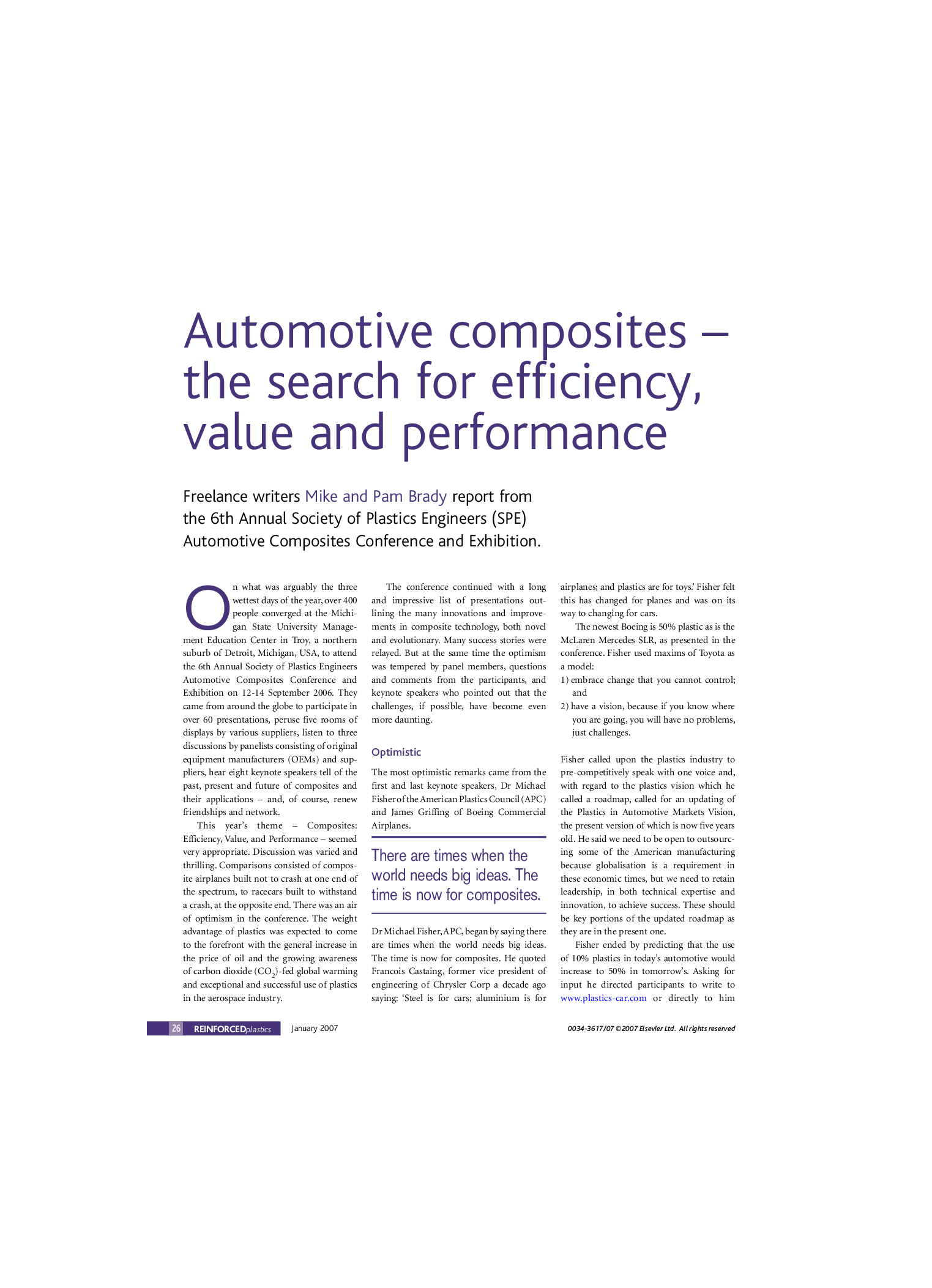 Automotive composites – the search for efficiency, value and performance 