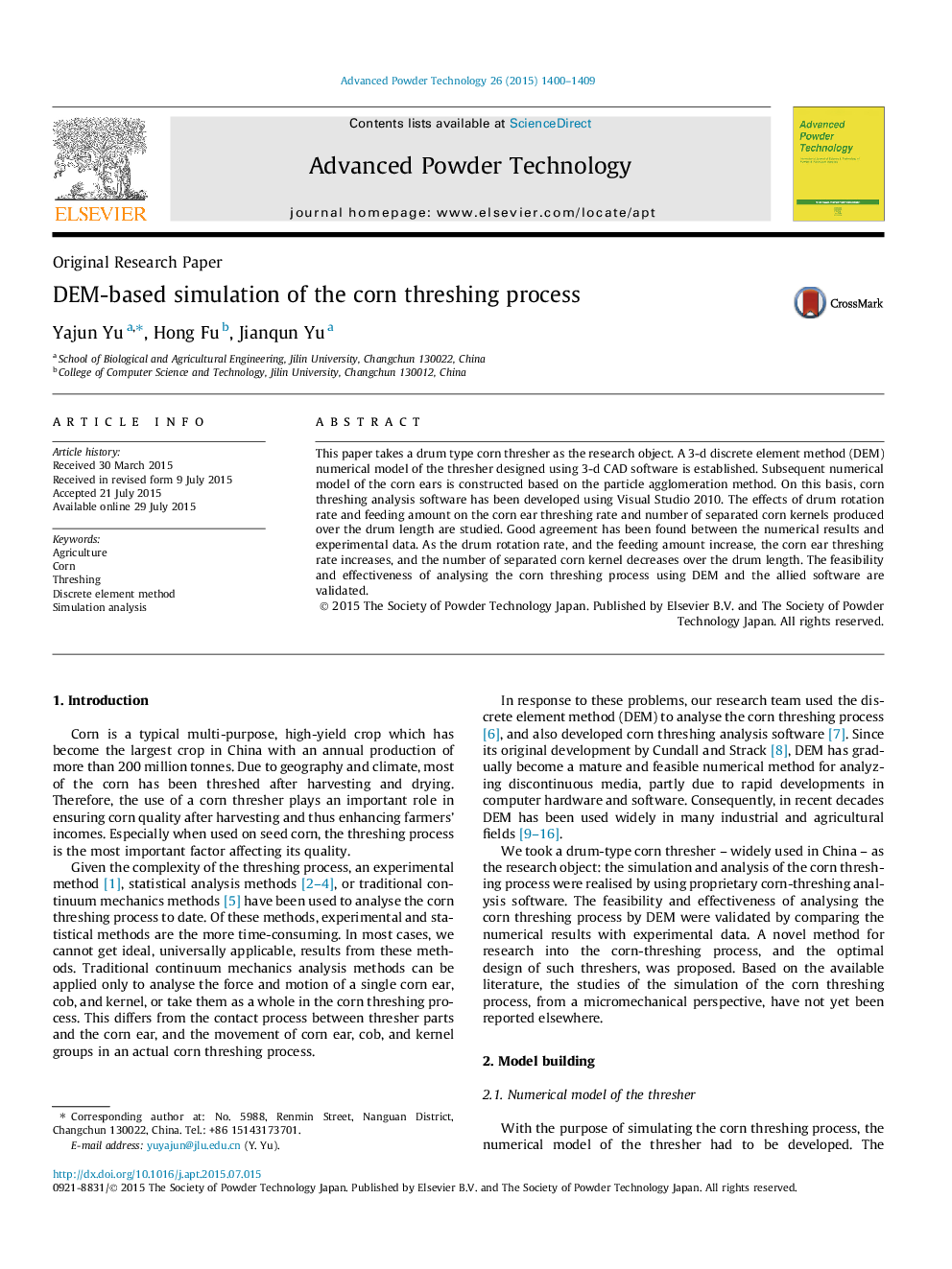 DEM-based simulation of the corn threshing process