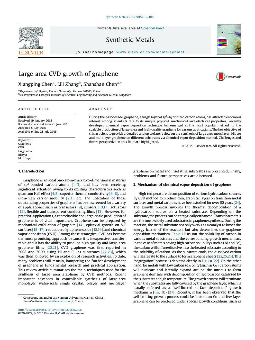 Large area CVD growth of graphene