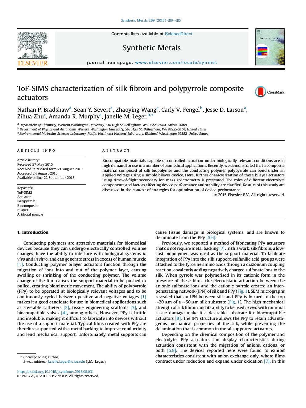 ToF-SIMS characterization of silk fibroin and polypyrrole composite actuators