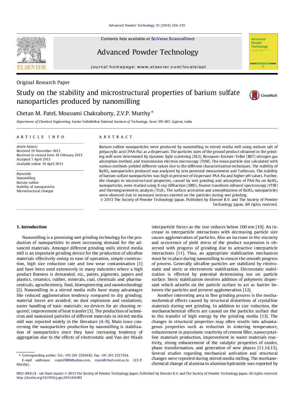 Study on the stability and microstructural properties of barium sulfate nanoparticles produced by nanomilling