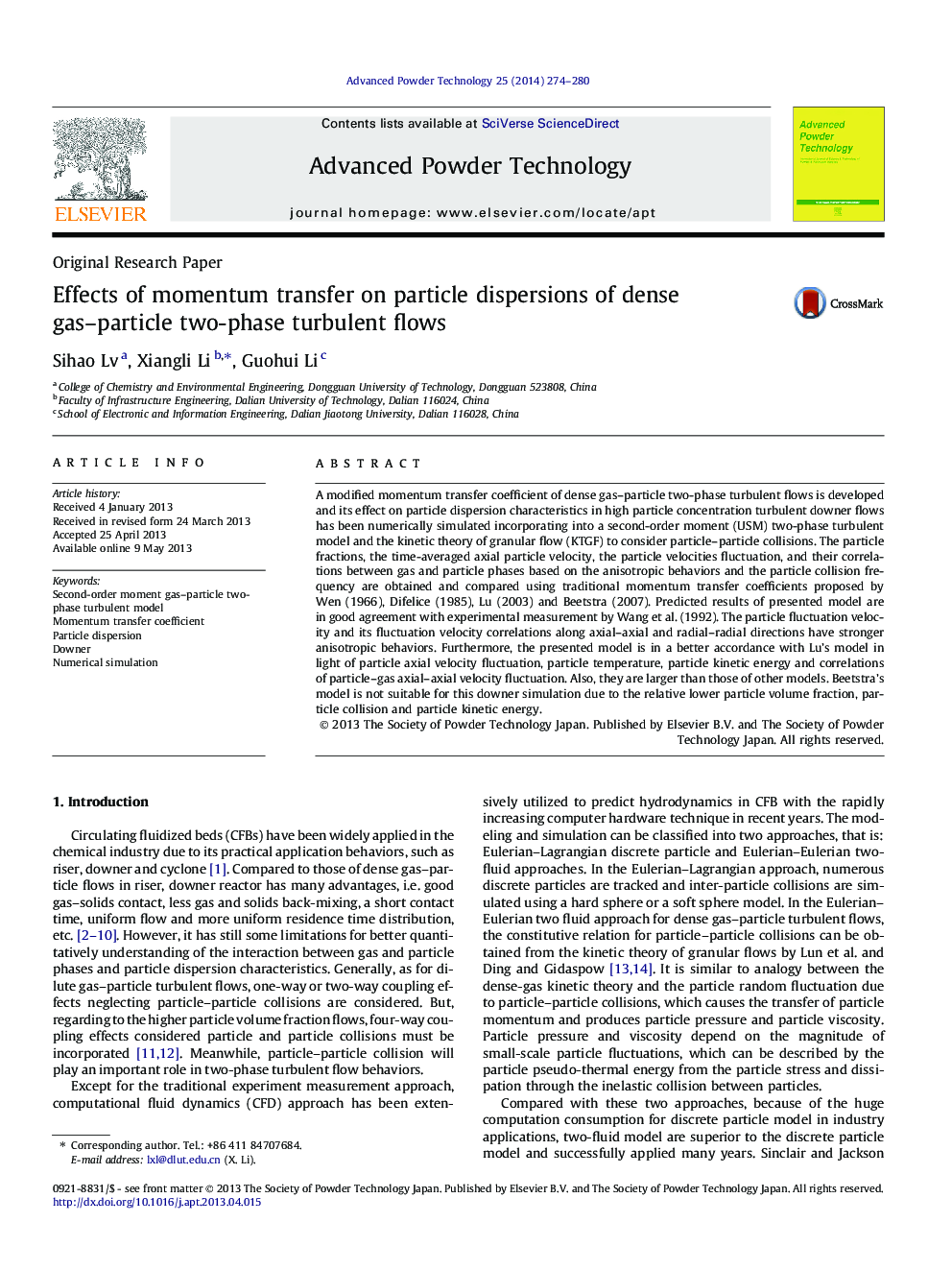 Effects of momentum transfer on particle dispersions of dense gas–particle two-phase turbulent flows