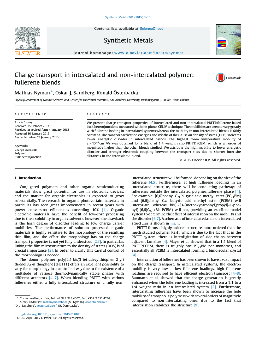 Charge transport in intercalated and non-intercalated polymer:fullerene blends