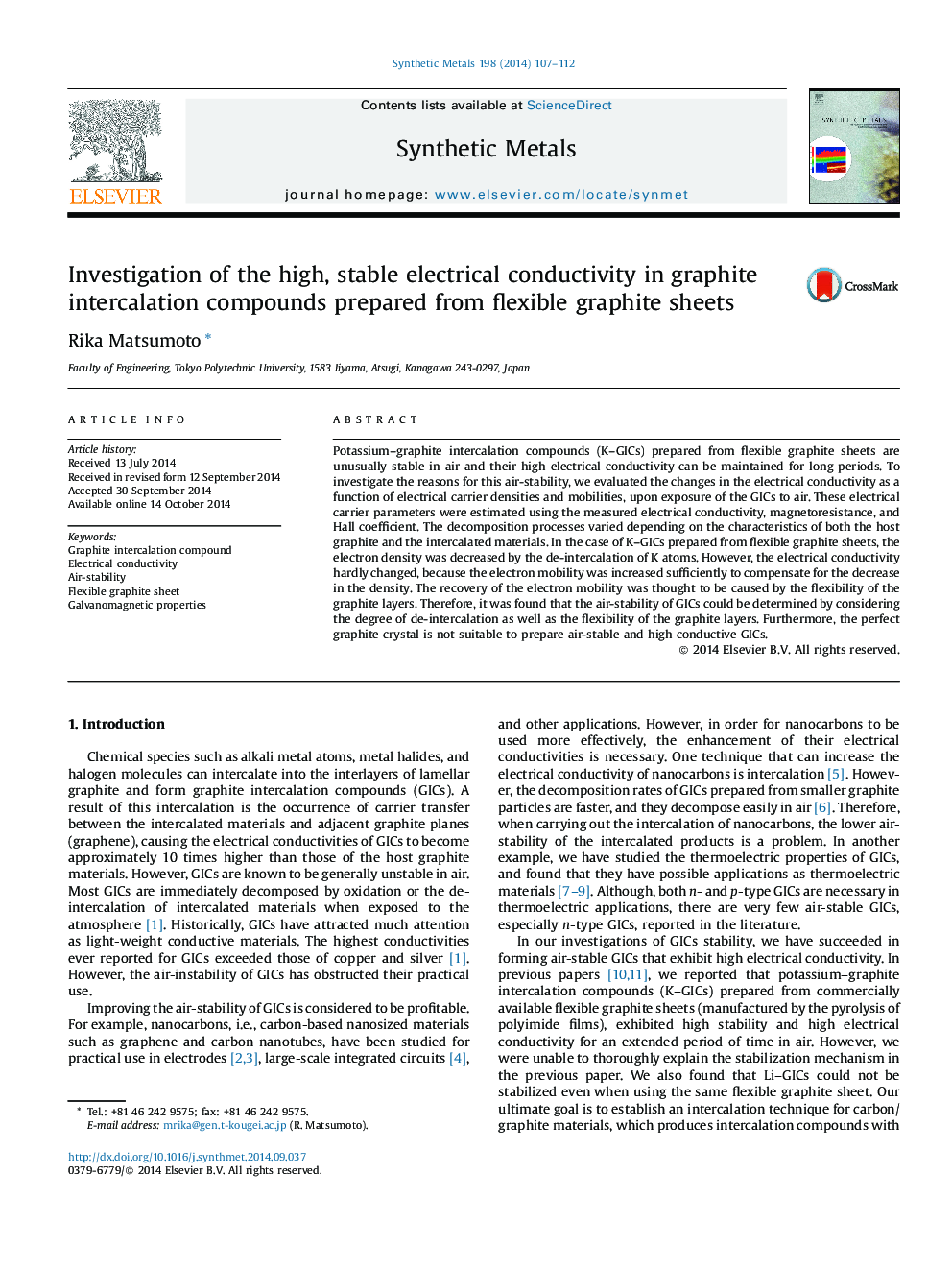 Investigation of the high, stable electrical conductivity in graphite intercalation compounds prepared from flexible graphite sheets