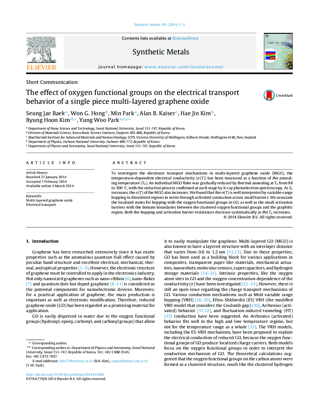 The effect of oxygen functional groups on the electrical transport behavior of a single piece multi-layered graphene oxide