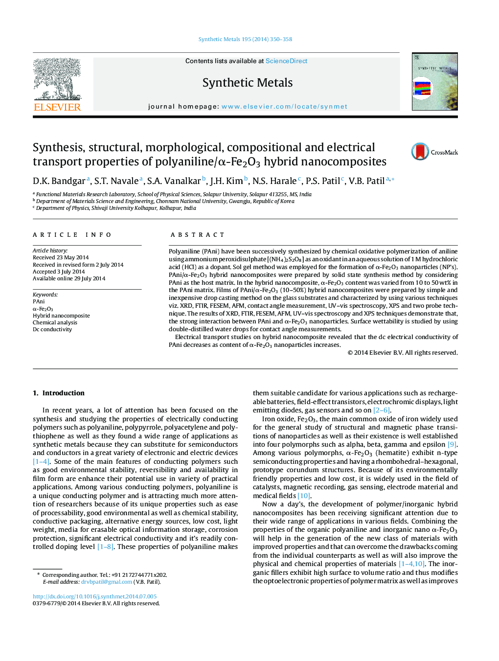 Synthesis, structural, morphological, compositional and electrical transport properties of polyaniline/α-Fe2O3 hybrid nanocomposites