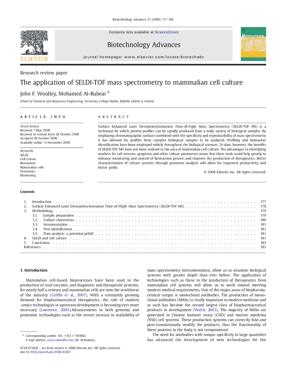 The application of SELDI-TOF mass spectrometry to mammalian cell culture