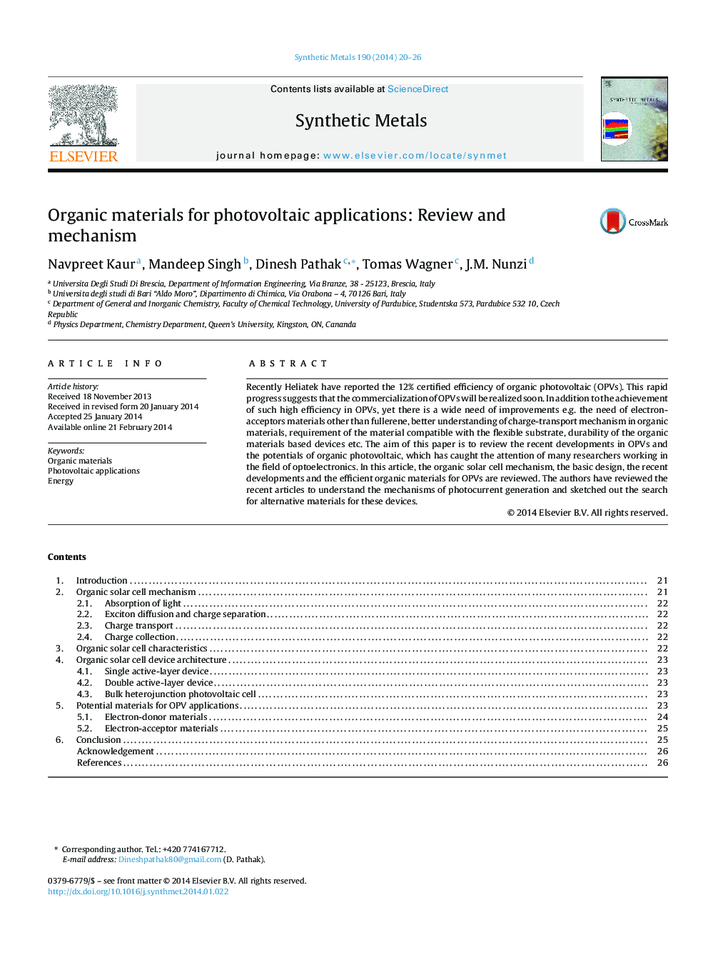 Organic materials for photovoltaic applications: Review and mechanism