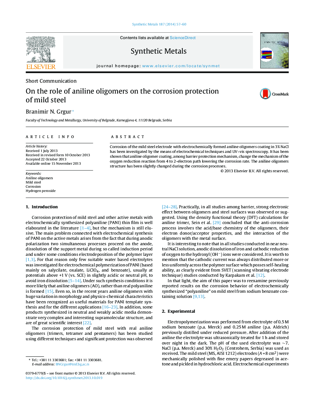 On the role of aniline oligomers on the corrosion protection of mild steel