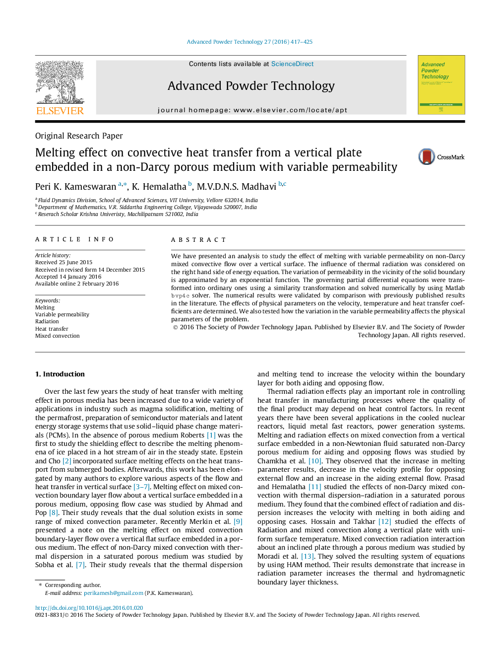 Melting effect on convective heat transfer from a vertical plate embedded in a non-Darcy porous medium with variable permeability