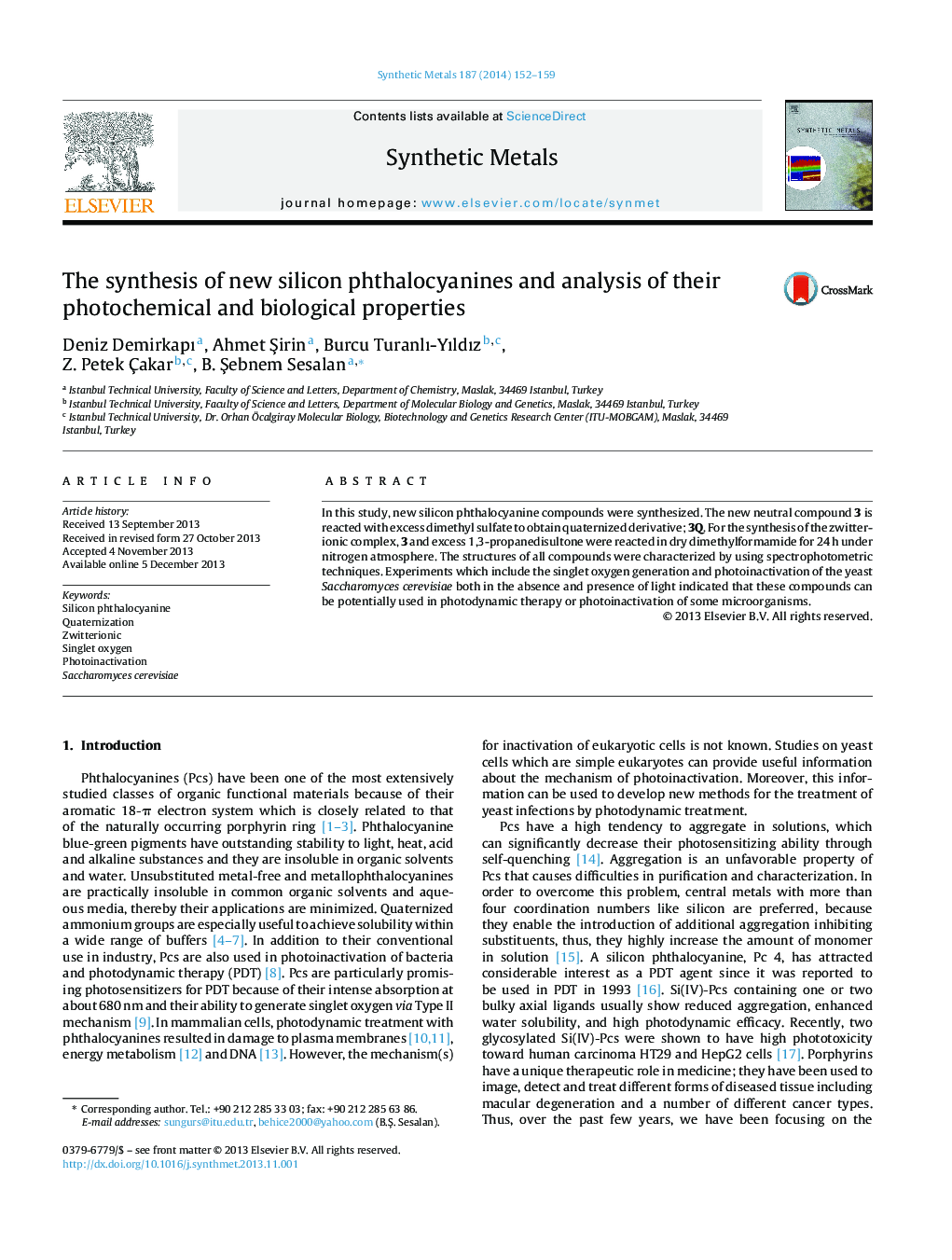 The synthesis of new silicon phthalocyanines and analysis of their photochemical and biological properties