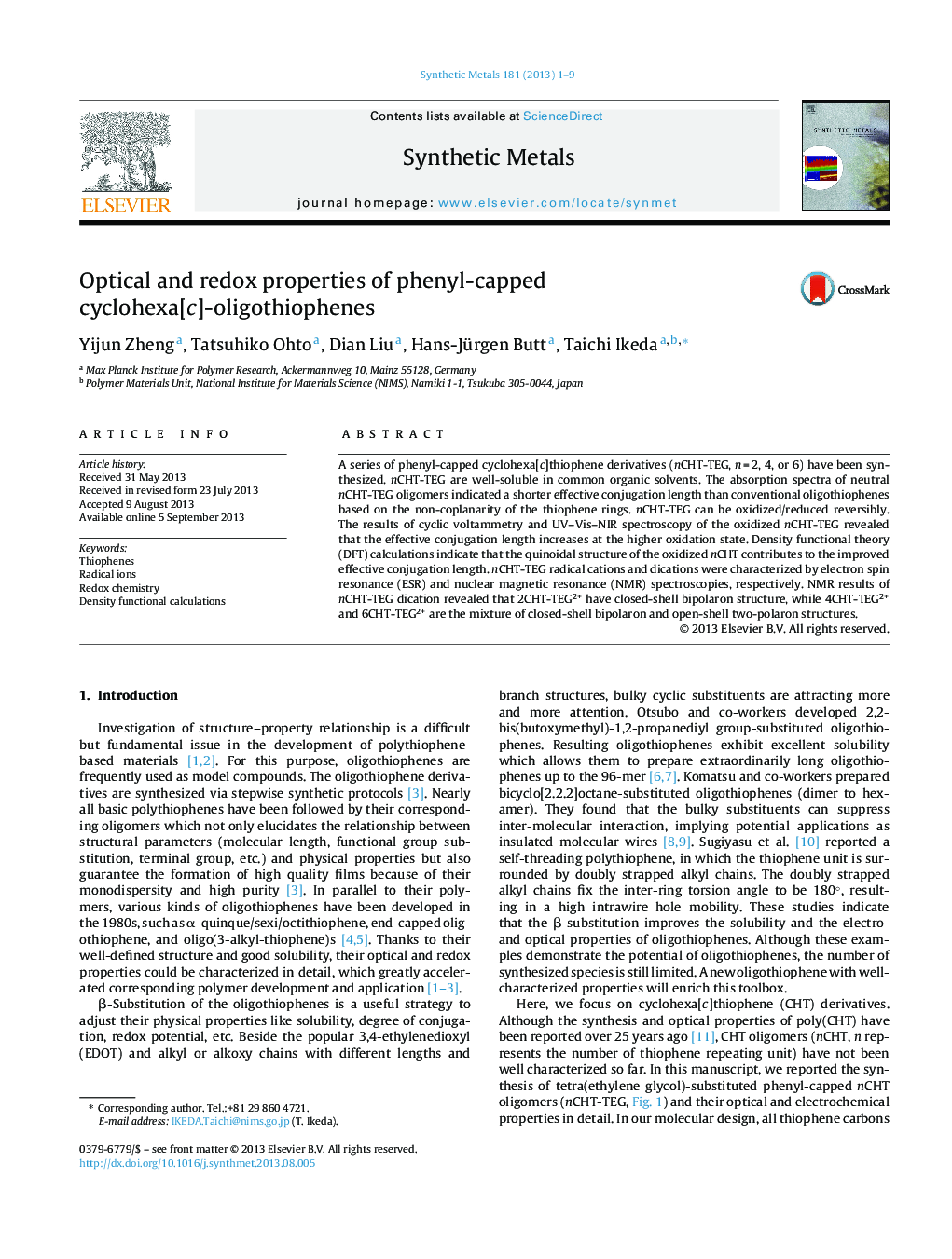 Optical and redox properties of phenyl-capped cyclohexa[c]-oligothiophenes