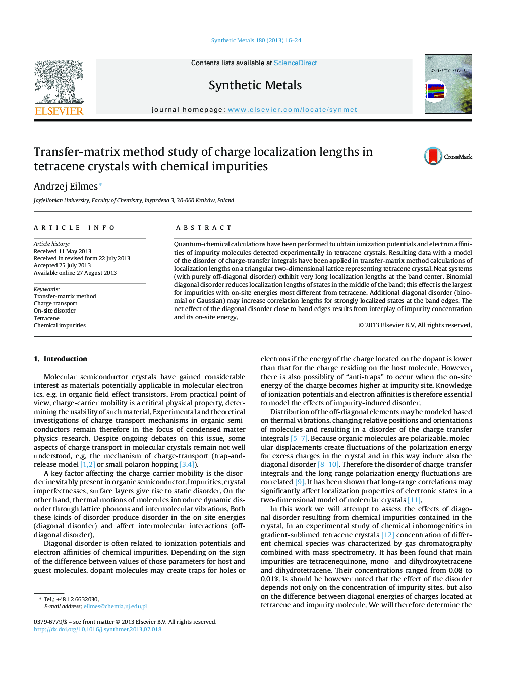 Transfer-matrix method study of charge localization lengths in tetracene crystals with chemical impurities