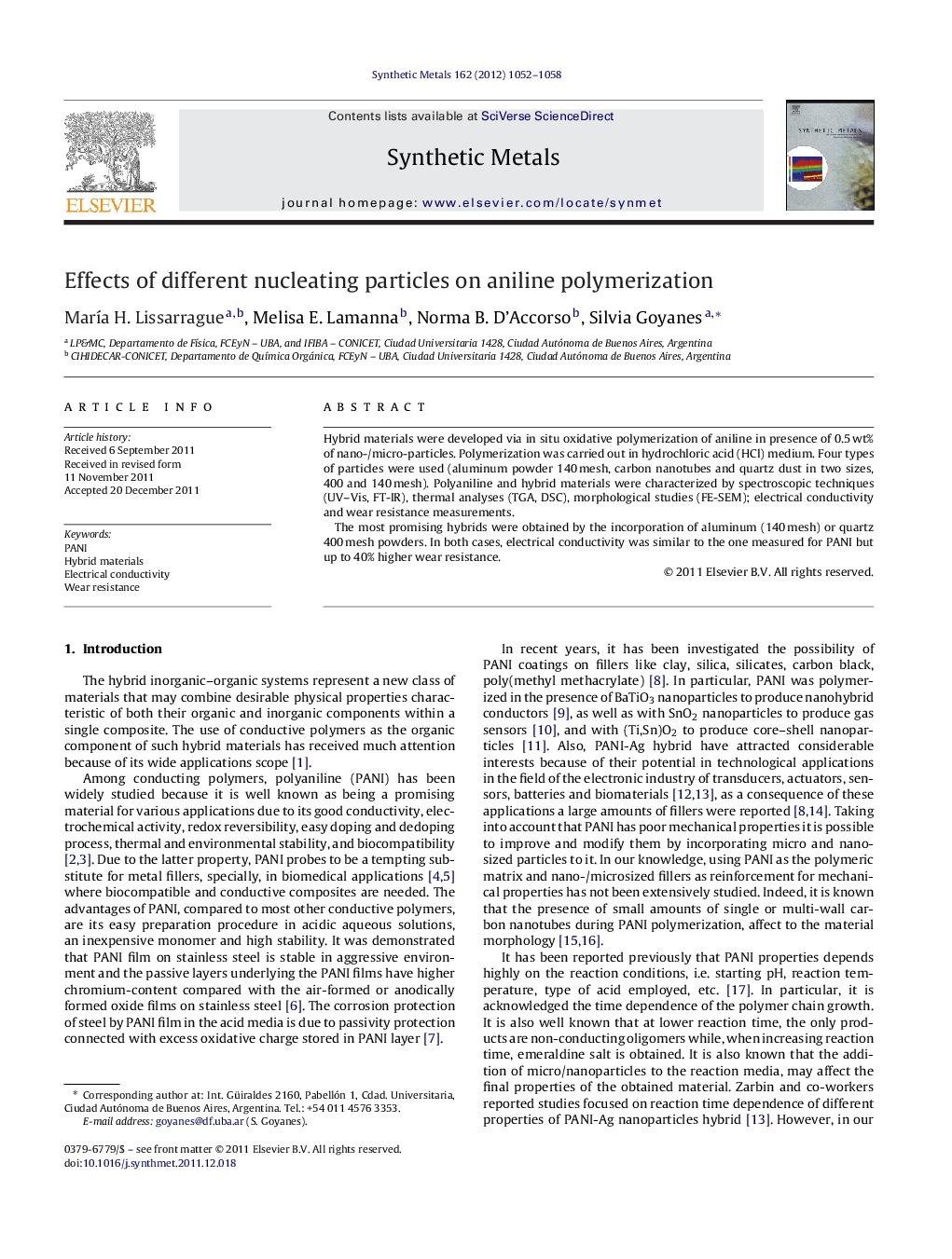 Effects of different nucleating particles on aniline polymerization