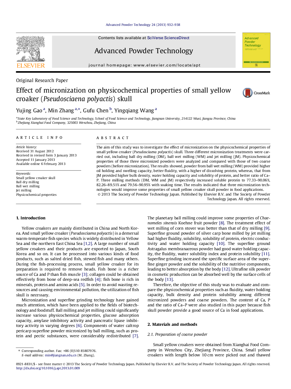 Effect of micronization on physicochemical properties of small yellow croaker (Pseudosciaena polyactis) skull